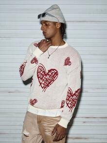 Modcrash 男士休闲圆领心形图案针织毛衣，欧美风格，适合秋冬季穿着 - 杏色 - 查看 5