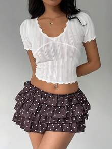 Aloruh 女士层叠荷叶边低腰短裙 - 棕色 - 查看 9