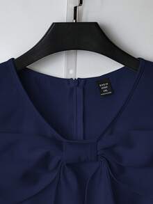 GlowEve CURVE Đầm cổ tròn dài vừa phải thanh lịch, thoải mái, thường ngày, trang nhã, thắt nơ, dành cho người đi làm cỡ lớn - Màu xanh hải quân - Xem 7