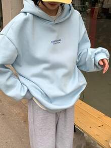 DAZY 宽松休闲街头风女式卫衣，适合秋季、春季和夏季穿着 - 藍色 - 查看 4