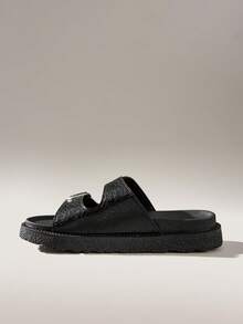 Solecia Sandales plates femme minimalistes, polyvalentes et confortables - Noir - Voir 4