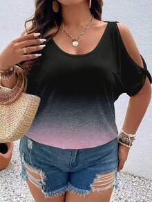 Vionelle Camiseta Feminina Casual Versátil e Solta com Ombros à Mostra, Plus Size - Multicolorido - Visão 3