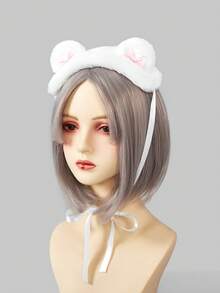 ROMWE 1 Piece Cute Solid Color Plush Rabbit's Ears Headband, Kawaii Lolita Headband, - White - View 4