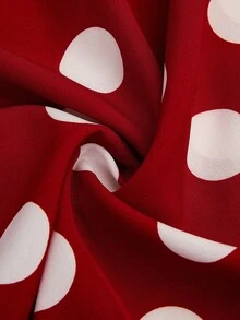 Sweetra 红色波点彼得潘领娃娃裙，休闲优雅学院风复古A字伞裙，简约及膝大码女装 - 紅色 - 查看 4