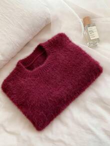 Genkimix Kids Young Girl' Soft Pink Sweater, Simple And Fashionable, Suitable For Autumn/Winter. Adorable For Christmas, New Year, Spring Festival And Other Holidays. Made Of High-Quality Yarn, Soft And Comfortable, Fine Knitting Craftsmanship, Not Easy To Pilling And Durable. Loose And Comfortable Round Neck Design, Easy To Put On And Take Off. Cropped Sweater Red Knit Sweater Fuzzy Sweater Red Sweater Red Cropped Sweater Shaggy Sweater Maroon Sweater Red Casual Sweater Short Sweater Red Fuzzy Sweater - Burgundy - View 5