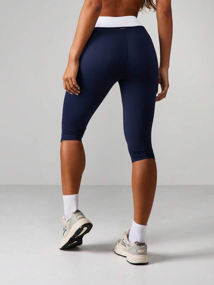 Missguided x Playboy High Waisted Navy Capri Leggings With White Contrast Waistband And Side Piping Detail For Active Lifestyle Training Workouts