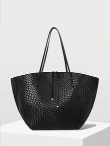 MOTF PREMIUM PU LEATHER OVERSIZED TOTE BAG - braided embossed black - View 2