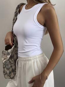 DAZY 修身百搭简约圆领女式背心 Y2k - 白色 - 查看 3