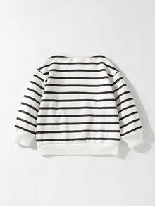 Maija Kids 女童条纹爱心图案圆领宽松休闲卫衣 - 黑與白 - 查看 2