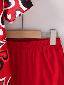 2pcs/Set Boys Heart Print Shirt & Shorts Set, Suitable For Valentine's Day Party And Other Occasions