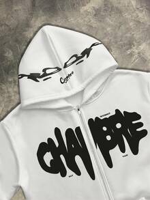 Manfinity Dauomo 男士撞色印花连帽长袖夹克 - 白色 - 查看 3