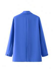 EURMUSE Classic Casual Business Professional Double-Breasted Long Sleeve Blazer Office Aqua Blue Summer - Blue - View 2