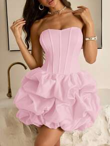 Vowa Elegant Brown Minimalist Strapless Fish Tail Ruffle Low Waist Princess Dress, Suitable For Dates, Vacations, Singles' Parties, Birthdays, Proms, Graduations, Galas, And Dances - Pink - View 7