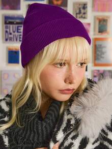 Y2Kool 1pc Unisex Solid Color Knitted Hat, Y2K Style Outdoor Warm Beanie, Casual All-Match Winter Ski Cap Suitable For Daily Commute - Knitted Hat - View 4