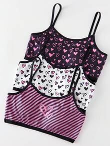 3件套少女简约蝴蝶结、爱心、字母图案柔软吊带背心套装 - 彩色 - 查看 4