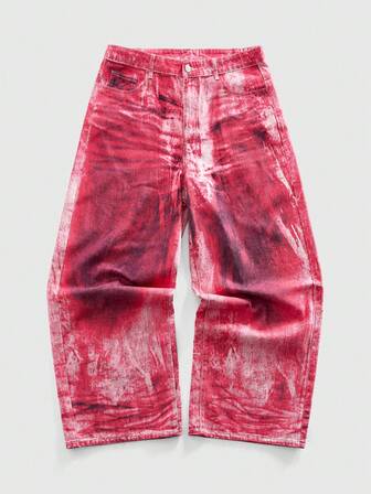 Jeans droits décontractés à coupe ample avec bouton de poche pour hommes