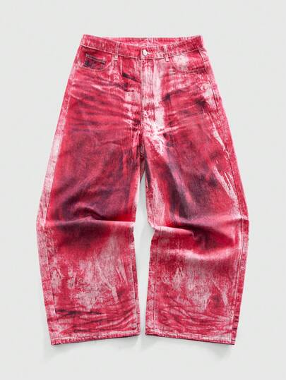 Herren Jeans mit Tasche und Knopf, lässig, locker geschnitten, gerade Beinform