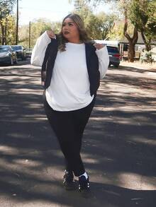 Enliva Plus Zip  Vest Coat, For Winter Fall Autumn, For Apple Rounded Body Shape - Black - View 5