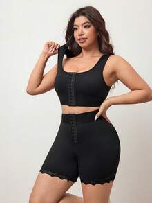 Enliva Plus Size Women Stretchy Fitted Tank Top And High Waisted Shorts Set, For Apple Rounded Body Shape - Black - View 7