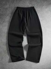 PAVTROS 男士纯色休闲宽松抽绳运动裤 - 黑色 - 查看 2