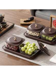 Zazumi New Minimalist INS Style Luxury Imitation Wood Grain Dry Fruit Plate, Snack Nut Candy Storage Box, Home Living Room Tea Table Fruit Plate, Anniversary Supplies, Holiday Fruit Plate, Office Desk Fruit Plate - Coffee Brown - View 5