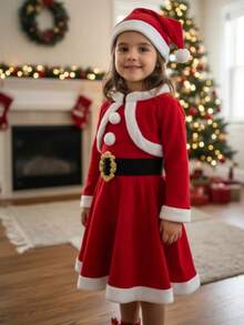 Disfraz Ayudante Santa Conjunto Vino Atuendo Navidad Niñas Infantil Papa Noel Invierno Pastorela - rojo - Ver 2