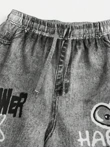 SHEIN 2pcs/Set Tween Girls Black Knit Crop Top + Wide Leg Straight Pants, Casual Daily Fashion Versatile - Black - View 3