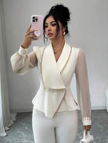 SHEIN Elenzya Élégante blouse pour femme à la taille cintrée avec décoration de strass pour soirée