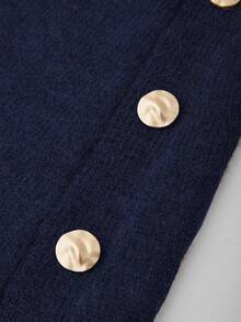 Franclia Set di cardigan a maniche lunghe monopetto in maglia tinta unita e gonna aderente in maglia, autunno/inverno, per donna - Blu Navy - Visualizzare 4