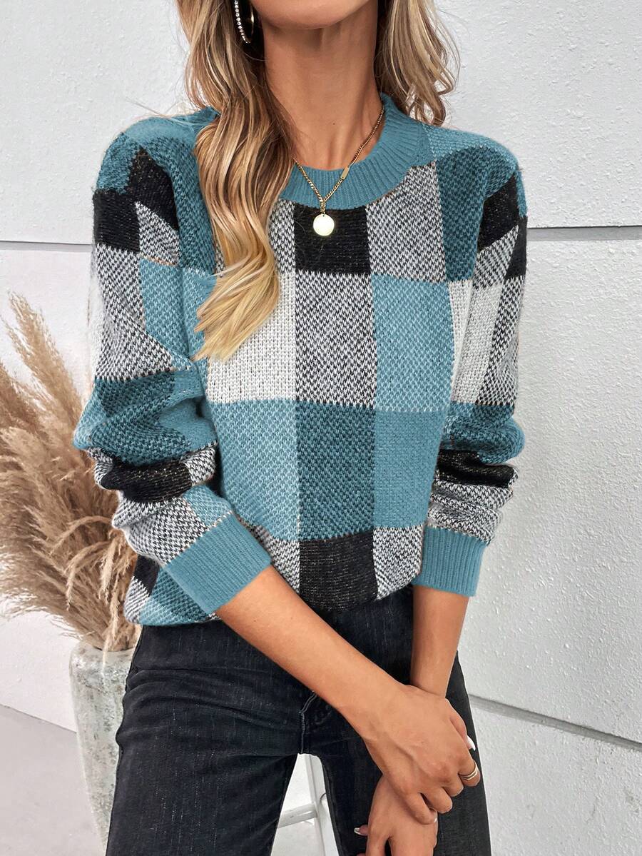 EMERY ROSE 女士休闲圆领毛衣，秋冬季 - 水鴨藍 - 查看 1