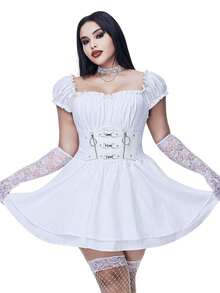 Coolane Trang phục biểu diễn mọi mùa dành cho nữ Trang phục Rave Goth Y2K Preppy Trang phục Rave cổ điển Váy yếm bên hông kiểu nấm Renaissance Fair - trắng - Xem 7