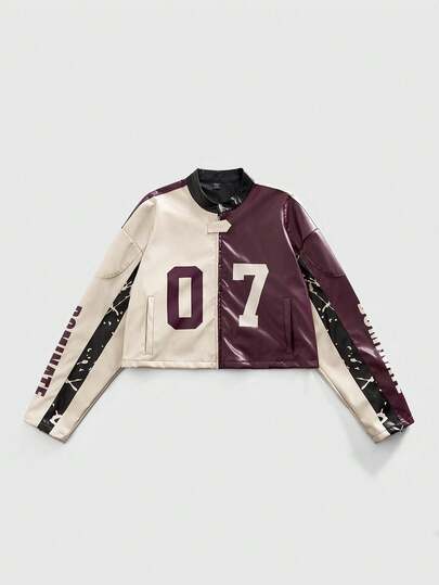 Street Life Giacca da uomo in finta pelle con motivo a rami e colori a contrasto