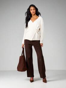 MISSGUIDED Cárdigan de punto de cable de talle largo con detalle de botón frontal envolvente, suéter acogedor y oversize para otoño e invierno - Beis - Ver 5