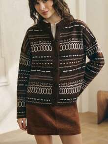 Cévolie 女士休闲几何图案针织开衫，秋冬款 - 彩色 - 查看 5