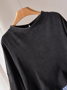 CosyJoli Bow Knot Casual Loose Long Sleeve Plus Size Women T-Shirt Bow Tie Front Casual For Women Casual Spring T-Shirt For Women - Black - View 3