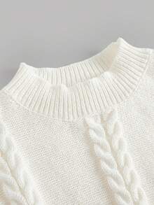 SHEIN Girlism Teen Girls Elegant Casual Fitted Long Sleeve A-Line High Neck Sweater Dress, Beige Textured Cable Knit White Sweater Dress Cable Knit Dress Long Sleeve Dress Teen Dress Winter Dress Fall