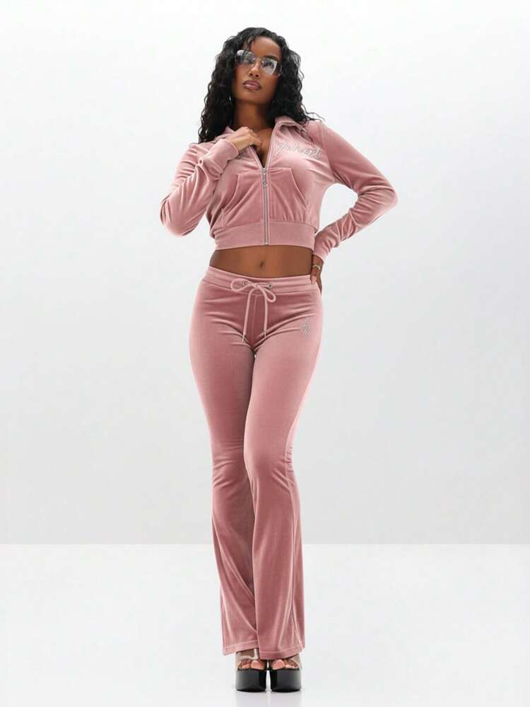 BABYPHAT Zip Up Sweatshirt With Rhinestone Applique Front Logo