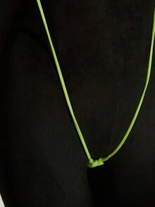 SpicyHot Bộ đồ liền thân lưới co giãn cao cấp màu xanh neon Y2K gợi cảm dành cho nữ - Màu vàng - Xem 4