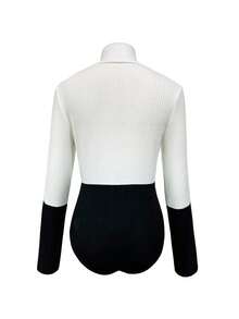 Franclia Mono casual de manga larga con cremallera y parches blancos para mujer