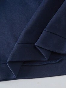 SHEIN Tween Girls' Casual Solid Color Letter Embossed Crew Neck Sweatshirt And Sweatpants Set, Autumn - Navy Blue - View 7