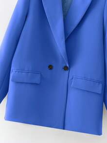 EURMUSE Classic Casual Business Professional Double-Breasted Long Sleeve Blazer Office Aqua Blue Summer - Blue - View 4