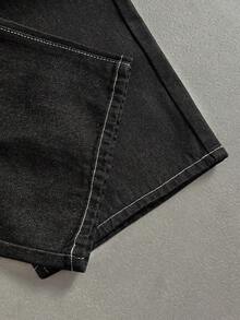 Manfinity ZONE917 Manfinity Streetrush Men's Letter Print Pocket Loose Wide Leg Casual Jeans Street Hang Out Going Out College - Black - View 5