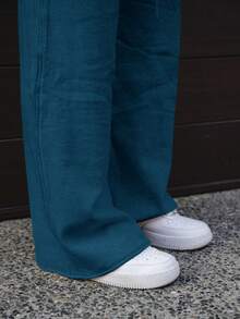 SAYEHFBABY Women's Casual Solid Color Sweater & Pants 2 Pieces Set - Blue - View 4