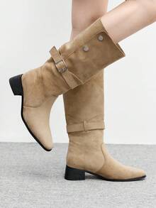CUCCOO BIZCHIC 女士时尚百搭通勤粗跟中筒靴 - 卡其色 - 查看 1
