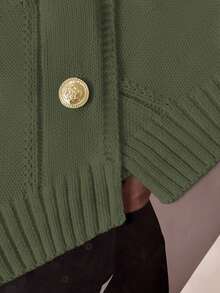 GlowEve Women's Blue Sweater, New Autumn/Winter Metal Button Asymmetrical Closure Cardigan, Versatile & Minimalist Design For Commuting - Army Green - View 5