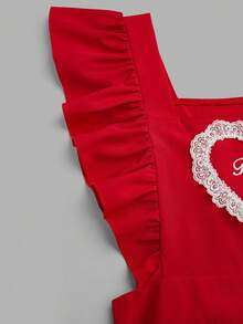 Sweetra Sweet Valentine's Day Character Red Short Dress With Flutter Sleeves And A Fitted Waist Red Dress Lolita Dress Heart Dress Kawaii Dress Bows Dress New Year - Red - View 6