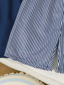 SHEIN 青少年男童泳装，梭织纯色和蓝白条纹两件式沙滩裤，带抽绳可调节，适合度假和夏季穿着。 - 彩色 - 查看 6