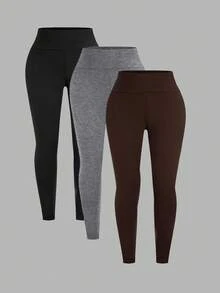 SHEIN CURVE+ Bộ 3 quần legging cỡ lớn dành cho nữ, thoải mái và mềm mại khi tập yoga, tập thể dục, đạp xe và mặc hàng ngày - Nhiều màu - Xem 8