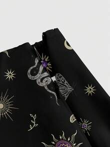 ROMWE Goth 哥特式暗黑之心十字架神秘之眼蝎子黑红日月星印花高开衩女装裙 - 黑色 - 查看 3