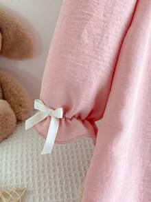 女童可爱彼得潘领泡泡袖长袖连衣裙，休闲舒适睡衣/家居服